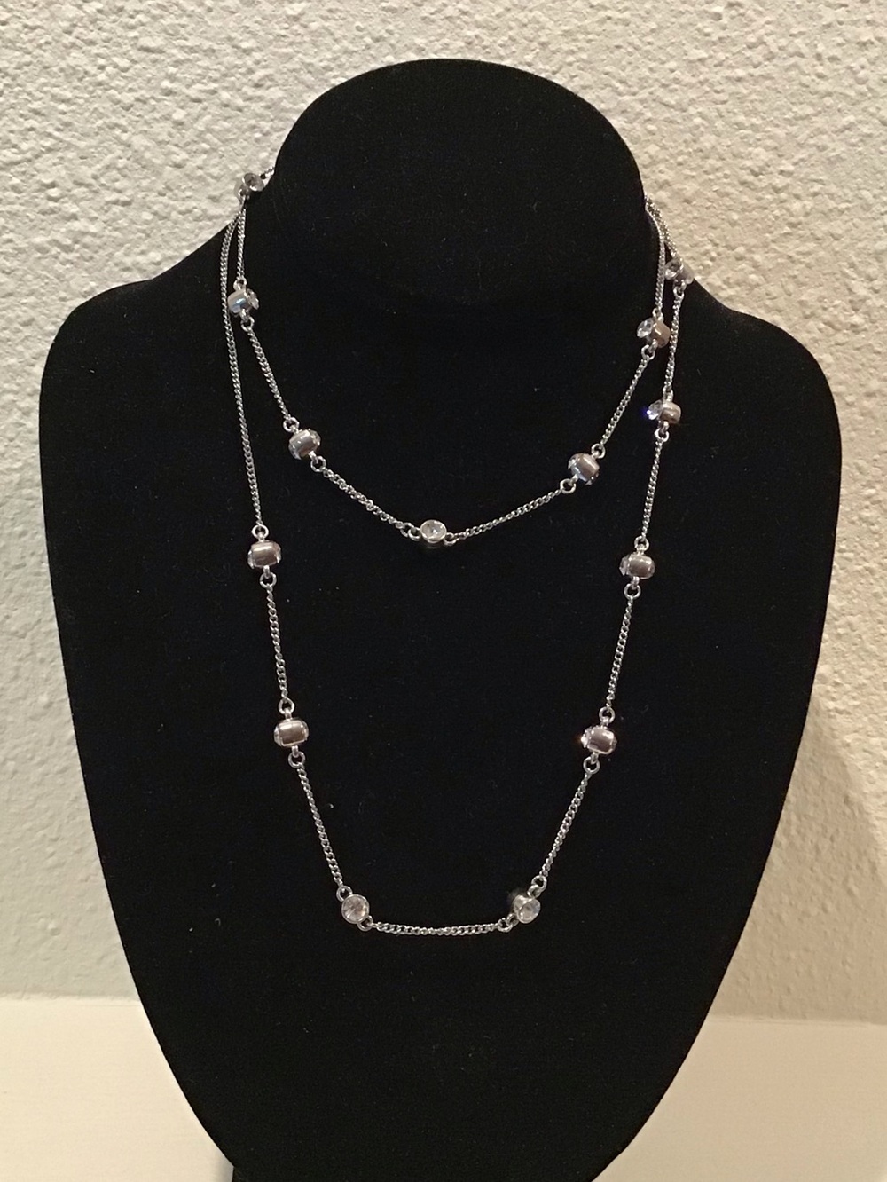 Elegant Silver Crystal Beaded Long Necklace - Women's Jewelry